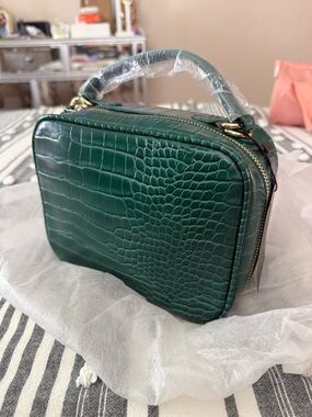 Green Croc-Embossed Top-Handle Bag